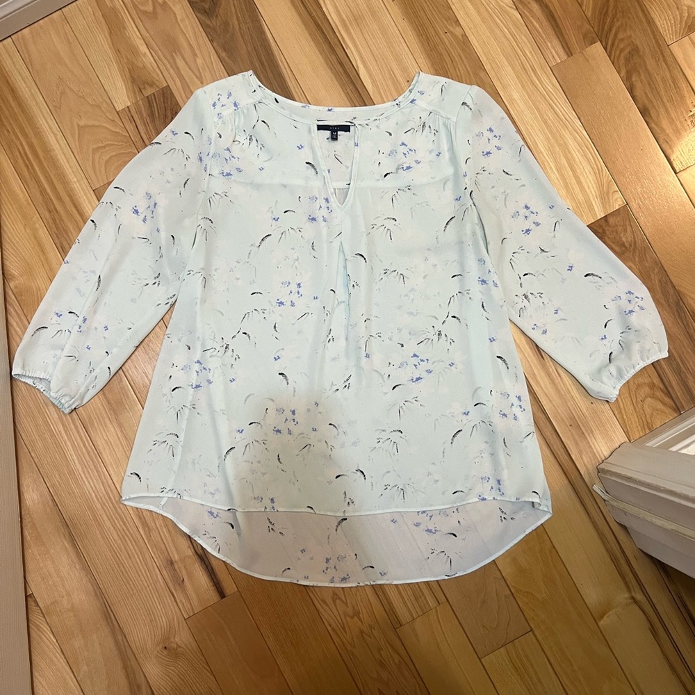 Kaari Blue Cream 3/4 Sleeve Relaxed Blouse